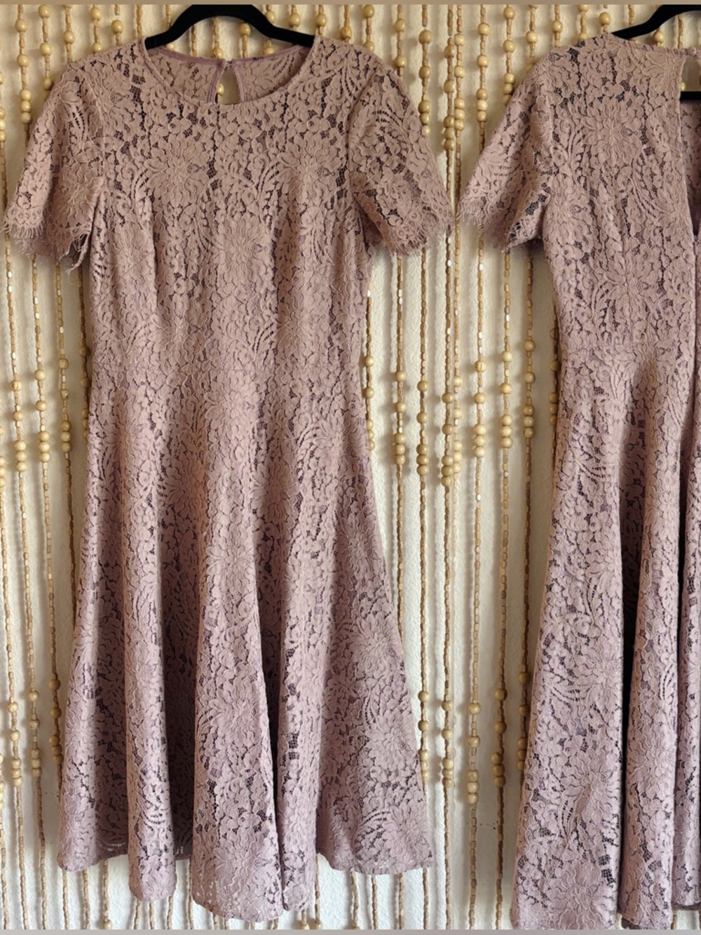 Eliza J Dusty Mauve Wedding Guest Formal Church Lace Short Sleeve Midi Dress 6